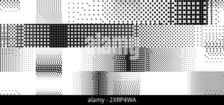 Bitmap grunge striped pattern. Glitched pixelated halftone texture. Dithered noise stripe overlay. Dotted gradient wallpaper for banner, poster, flyer, print, brochure. Vector rasterized background Stock Vector