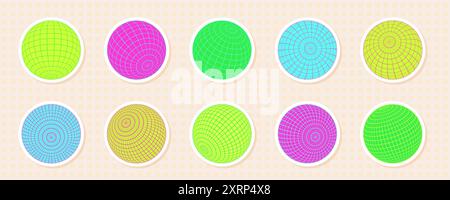 Vibrant Retro Futuristic Grid Spheres Set Stock Vector