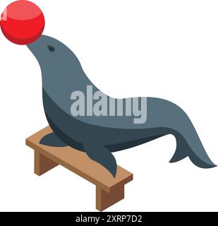 Trained seal balancing a ball on its nose while performing on a circus ...