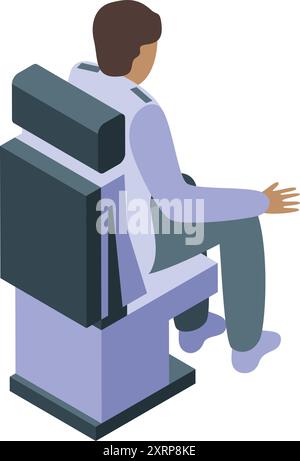 Pilot sitting in airplane cockpit seat controlling airplane during flight, isometric view Stock Vector