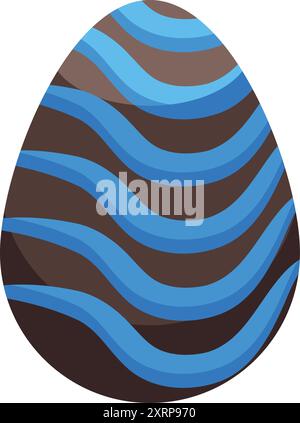 Brown easter egg decorated with blue wavy stripes, isolated on white background Stock Vector