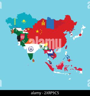 asia country map with flag vector Stock Vector