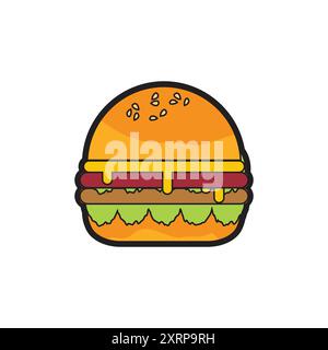 Tasty Burger Vector Graphic isolated on White Backdrop. Stock Vector