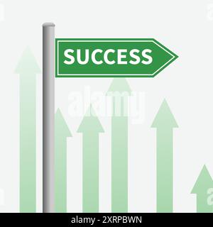 Success sign on green arrow pointing up. Business concept. Vector illustration Stock Vector