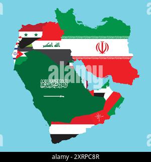 Middle East map with flag vector Stock Vector