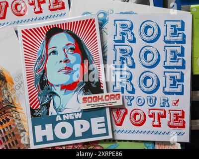 Baltimore City, USA. 11th Aug, 2024. August 11, 2024 - Farmers' Market, Baltimore, MD, USA. Baltimore artist Shawn Theron created “A New Hope” silkscreen image of Vice President Kamala Harris for her 2024 Presidential Campaign. Harris political art and merchandise is being created as President Joe Biden will not seek reelection against Donald Trump. The companion piece Roe Roe Roe Your Vote is in response to Roe being overturned and a major issue in the 2024 Presidential Election. Photo by Robyn Stevens Brody/Sipa USA Credit: Sipa USA/Alamy Live News Stock Photo