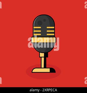 Microphone for podcast Retro stage microphone illustration Flat Style Stock Vector