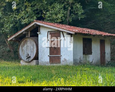 Via del Garda, Salionze. 12th August 2024. Heatwave conditions in Northern Italy at the same time as the current heatwave in the UK. Temperatures in Northern Italy had already reached 28C by 8am in the village of Salzione near Lake Garda. Credit: james jagger/Alamy Live News Stock Photo