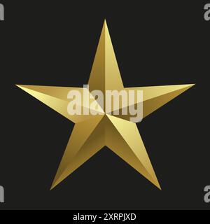 A Realistic golden star in 3D metal luxury awards. Shiny gold marks and review symbols. Metallic badges set of best quality vector, illustration Stock Vector