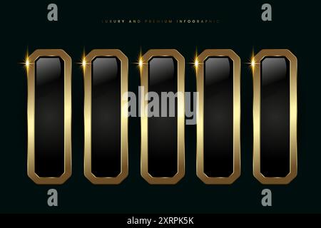 Collection of 5 Luxury infographic buttons vector, illustration, Five luxury stoked buttons in Vector template, and shiny gold optionand Premium butto Stock Vector