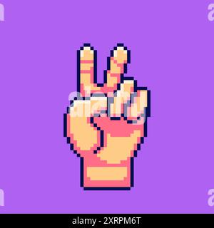 Vector Illustration of hand gesture with Pixel Art Design, perfect for game assets themed designs Stock Vector