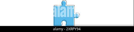 Puzzle piece one continuous line drawing. Jigsaw puzzle element. Vector illustration, editable stroke Stock Vector