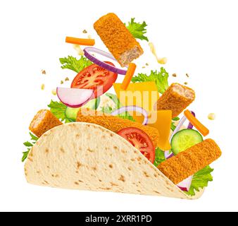 Doner kebab with fish fingers isolated on white background Stock Photo