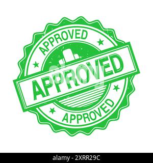 Green approved grunge rubber stamp design with stars and text Stock Vector