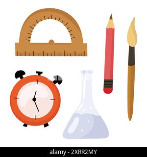 School items illustrations set for back to school concept usage. Flat and simple style cartoon. Stock Vector