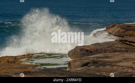 Freshwater Beach, NSW, Australia waves crashing on rocks Stock Photo