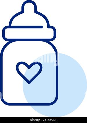 Baby bottle with heart. Infant care. Feeding child. Pixel perfect, editable stroke vector icon Stock Vector