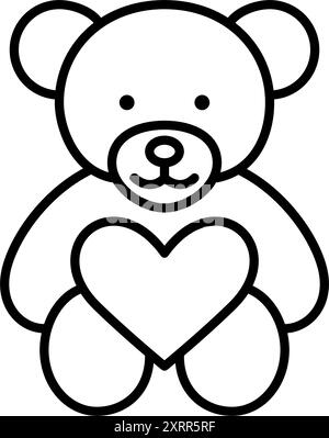 Teddy bear with heart. Symbol of childhood, family care and romantic love, Valentine day gift. Pixel perfect, editable stroke vector icon Stock Vector