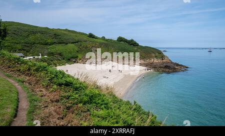 Belvoir Beach and Cliff Path View, Herm Island, Channel Islands UK Stock Photo