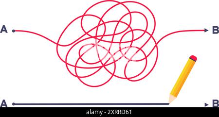 Complex and easy simple way from point A to B vector illustration. Stock Vector