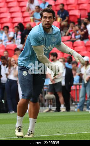 London, UK. 10th Aug, 2024. LONDON, ENGLAND - AUGUST 10: Stefan Ortega Moreno, Goalkeeper of Manchester City during the pre-match warm-up during The FA Community Shield between Manchester City and Manchester United at Wembley Stadium on August 10th, 2024 in London, England. Credit: Action Foto Sport/Alamy Live News Stock Photo