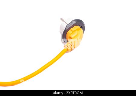 Power cable with universal white plug adapter isolated on white Stock Photo