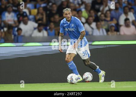 Napoli's Italian defender Pasquale Mazzocchi during the the Coppa Italia football match between SSC Napoli vs Modena at the Diego Armando Maradona Stadium in Naples, southern Italy, on August 10, 2024 Stock Photo