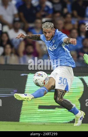 Napoli's Italian defender Pasquale Mazzocchi during the the Coppa Italia football match between SSC Napoli vs Modena at the Diego Armando Maradona Stadium in Naples, southern Italy, on August 10, 2024 Stock Photo