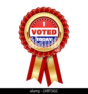 I voted today pin, red rosette, gold badge or medal, election day badge for voted people, vector Stock Vector