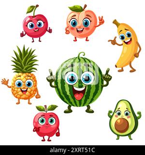 Illustration of cute fruits. Cartoon character illustration. Isolated on a white background. Stock Photo