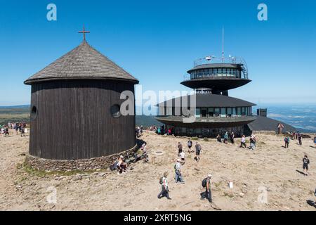 Chapel of Saint Lawrence Meteo Observatory Building on Top of Sniezka Peak The Giant Mountains Krkonose Karkonosze Poland side Stock Photo