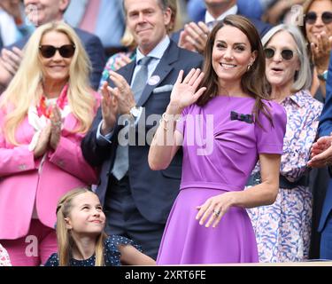 Catherine,Princess of Wales and Princess Charlotte in the Royal Box at the 2024 Wimbledon Championships, London,England. Stock Photo