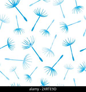 Flying dandelion seeds seamless pattern. Vector watercolor illustration Stock Vector