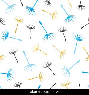 Flying dandelion seeds seamless pattern. Vector floral illustration Stock Vector