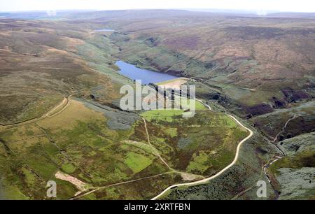 aerial view of the area around Wessenden Reservoir near  Huddersfield, a popular hiking area on the Pennine Way in Yorkshire Stock Photo