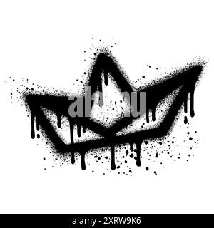 Spray Painted Graffiti paper boat isolated with a white background. EPS 10. Stock Vector