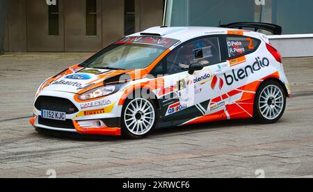 Daniel Peña Diego driving a Ford Fiesta R5 rally car taking part in the 17th Cristian Lopez Rally Palacio de Deportes Santander Spain Stock Photo