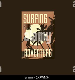 Surfing Ride adventure summer beach vintage poster graphic design Stock Vector