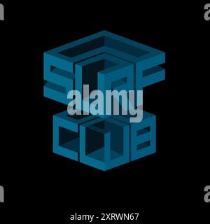 Surf Club Isometric Typography modern lettering graphic design Stock Vector