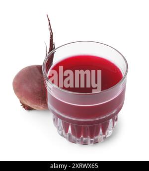Fresh beet juice in glass and ripe vegetable isolated on white Stock Photo
