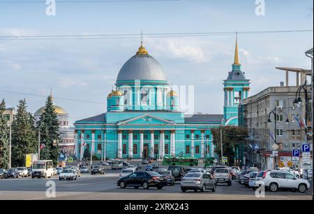 The Kursk downtown, with the road to Cathedral of Our Lady of the Sign, a major Christian church in Kursk oblast of Russia. Stock Photo