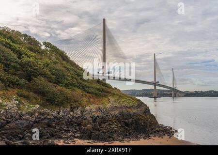 Queensferry Crossing and the River Forth, seen from near North Queensferry, Fife, Scotland, UK Stock Photo