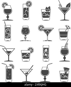 Cocktails and drinks icons Stock Vector