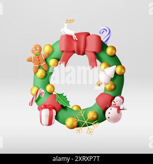 3D decorated christmas wreath Stock Vector