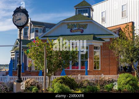 Manteo, Outer Banks, North Carolina, USA - April 18, 2024: Lost Colony Tavern in downtown district near the harbor. Stock Photo