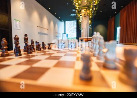 Chessboard Opening and Chess Clock Extreme Close Up Stock Photo