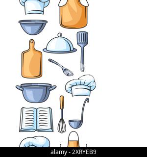Pattern with kitchen utensils. Cooking tools for home and restaurant. Stock Vector