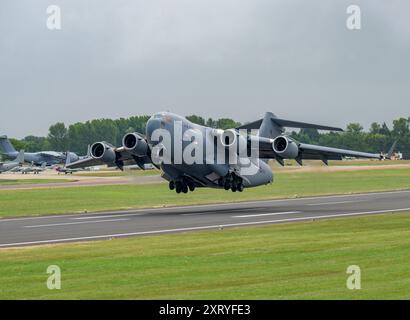 Royal Air Force C-17 Globemaster III leaving on departures day at the Royal International Air Tattoo Stock Photo