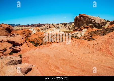 Silica Dome and Fire Canyon, Valley of Fire State Park, Mojave Desert, Nevada Stock Photo