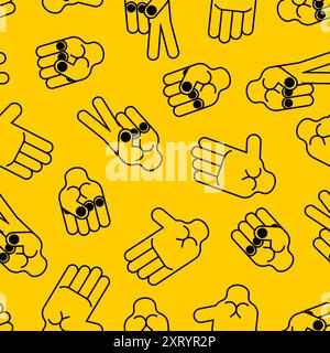 Rock, paper, scissors sign pattern seamless. Hand fist game sign background. Fingers game ornament. Baby fabric texture Stock Vector